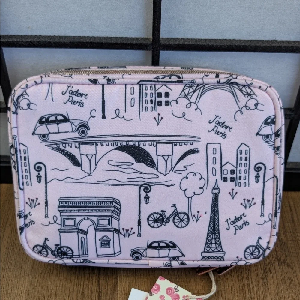 Tartan + Twine Pink Paris Eiffel Tower Tech Organizer Travel Case Rose Gold NEW